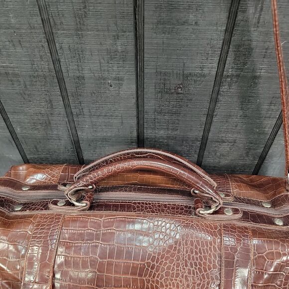 VTG Tote Duffel Bag Bath Body Works Brown Faux Alligator Leather 90s Y2K Travel - Picture 8 of 16